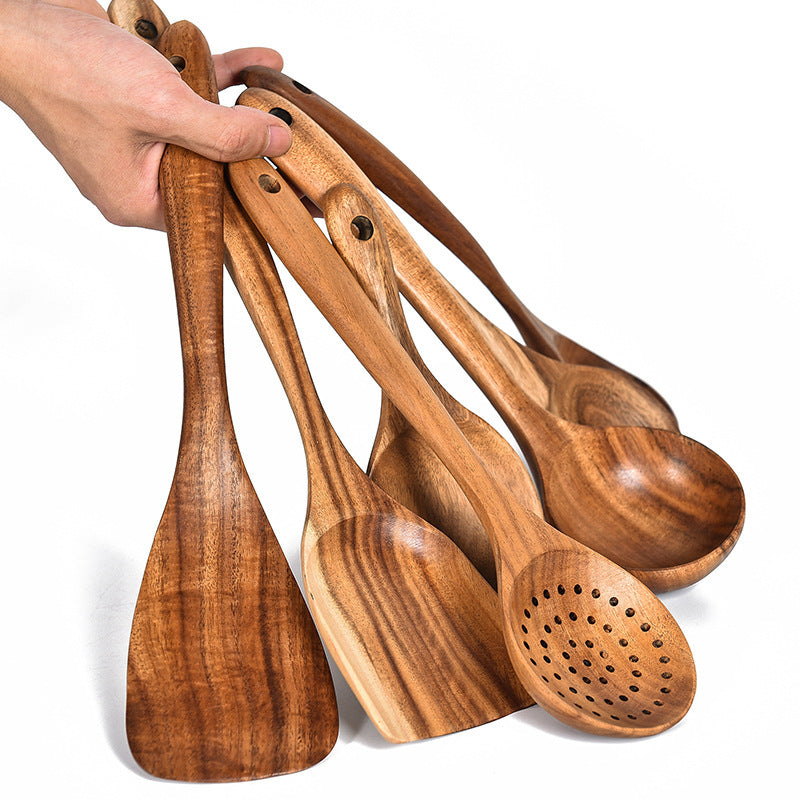 7-Piece Teak Wood Cooking Utensil Set – Handcrafted Kitchen Essentials