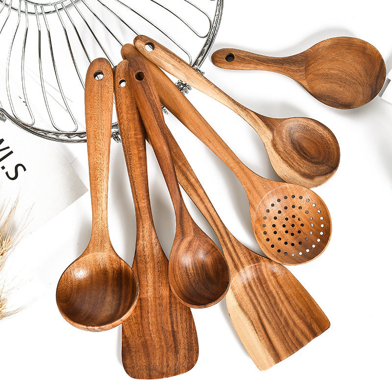 7-Piece Teak Wood Cooking Utensil Set – Handcrafted Kitchen Essentials