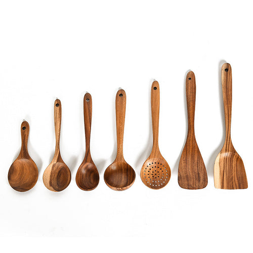 7-Piece Teak Wood Cooking Utensil Set – Handcrafted Kitchen Essentials
