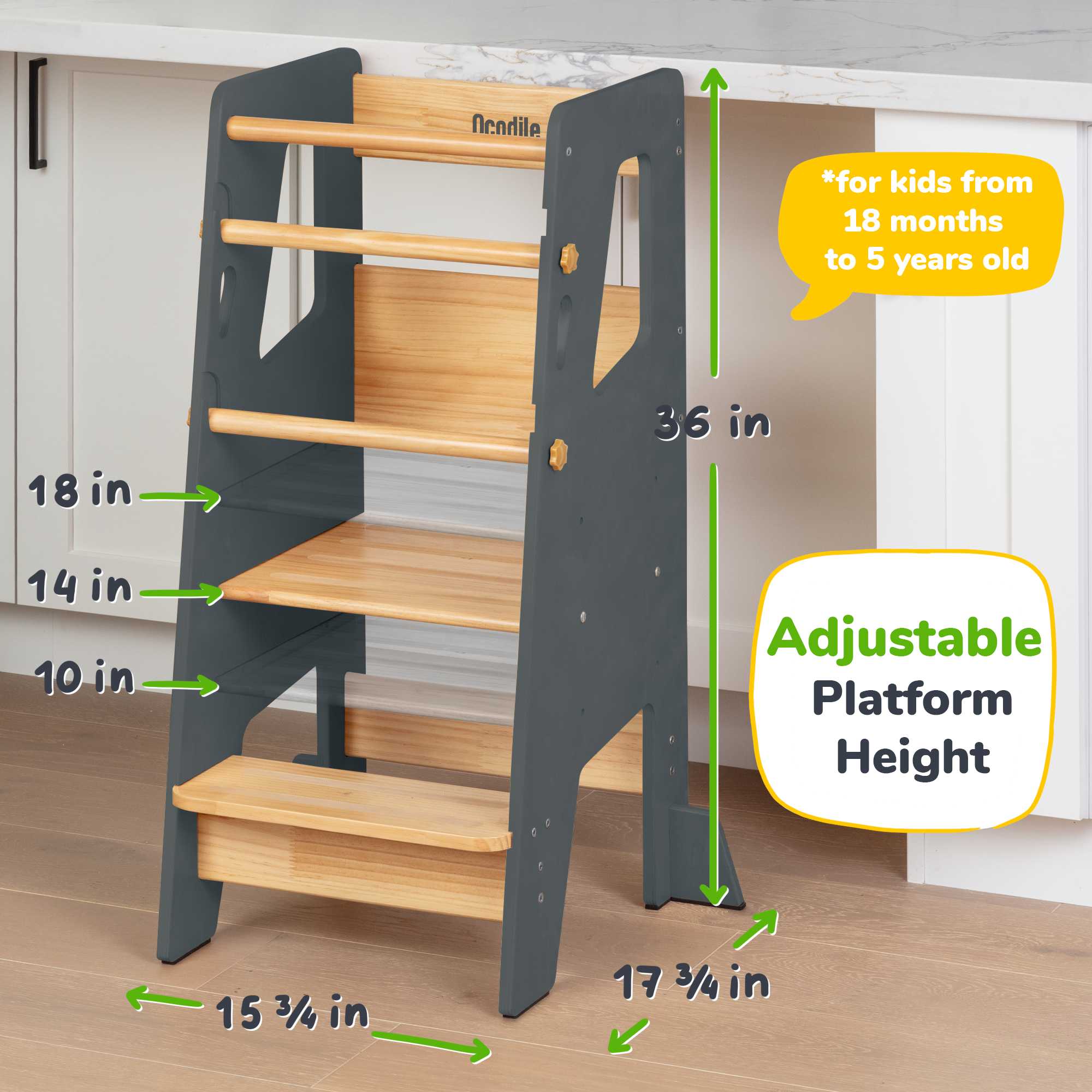 Adjustable Toddler Kitchen Helper Tower – Safety Learning Step Stool for Kids