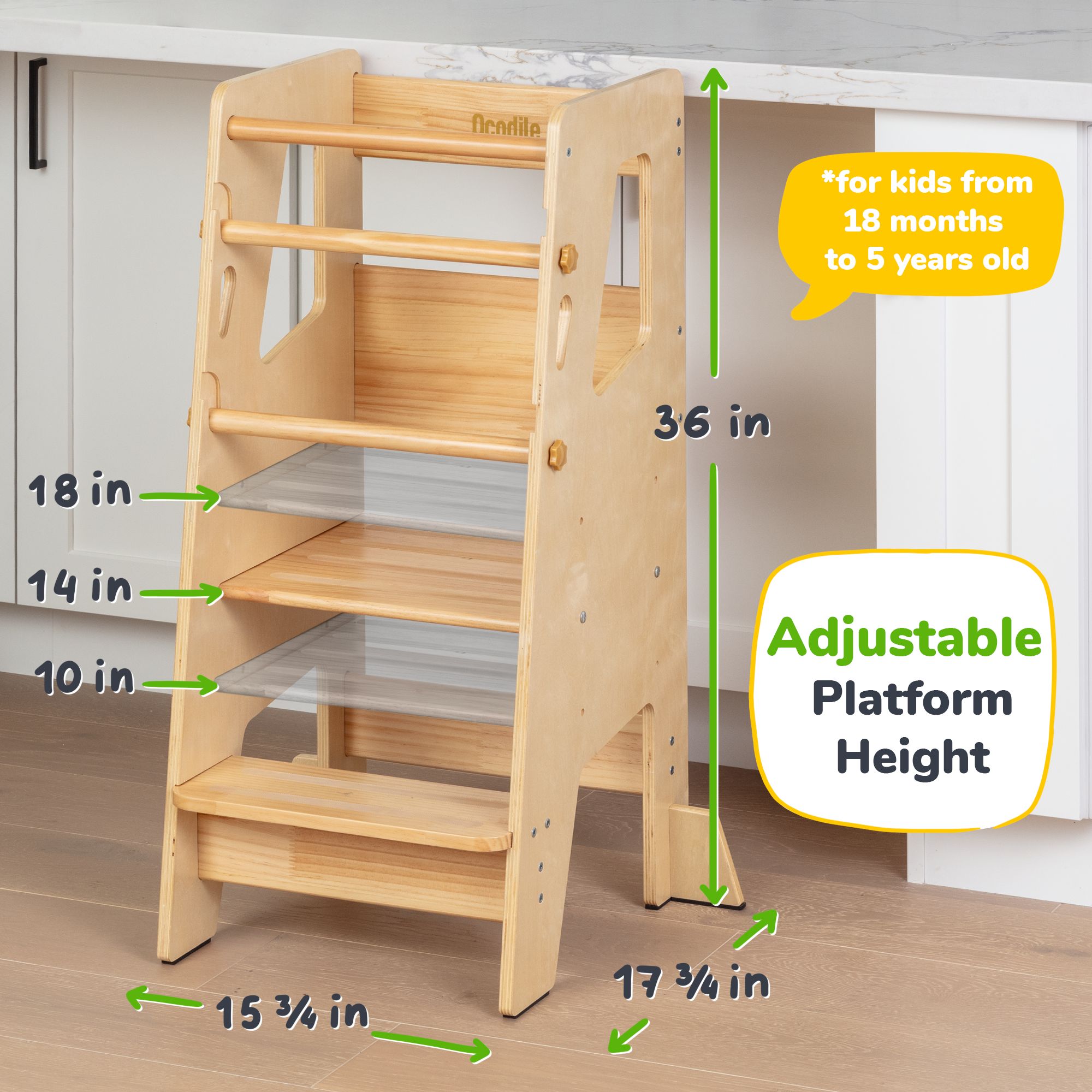 Adjustable Toddler Kitchen Helper Tower – Safety Learning Step Stool for Kids