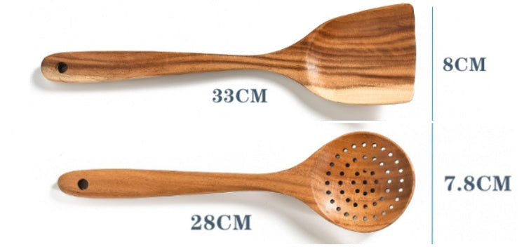 7-Piece Teak Wood Cooking Utensil Set – Handcrafted Kitchen Essentials