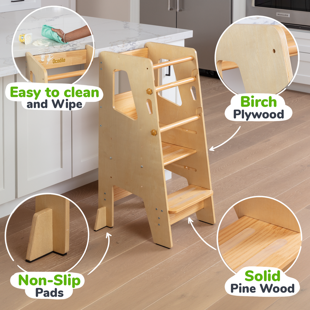 Adjustable Toddler Kitchen Helper Tower – Safety Learning Step Stool for Kids