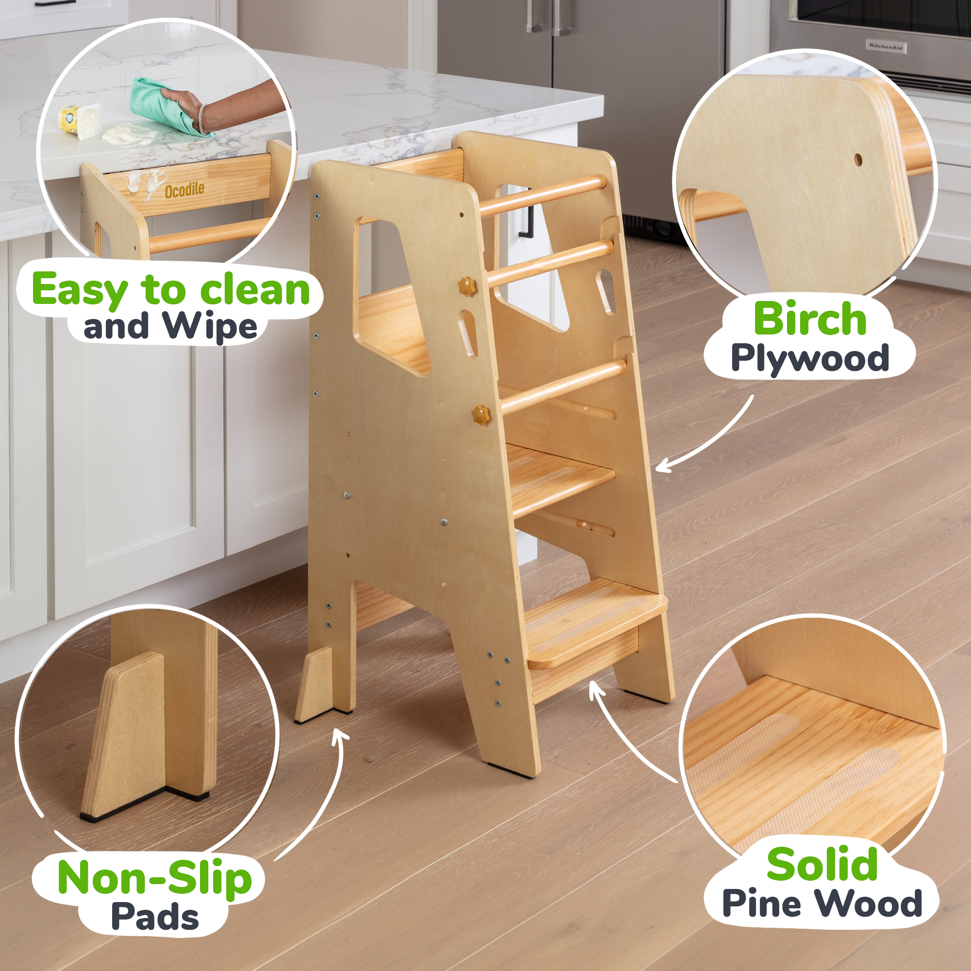 Adjustable Toddler Kitchen Helper Tower – Safety Learning Step Stool for Kids