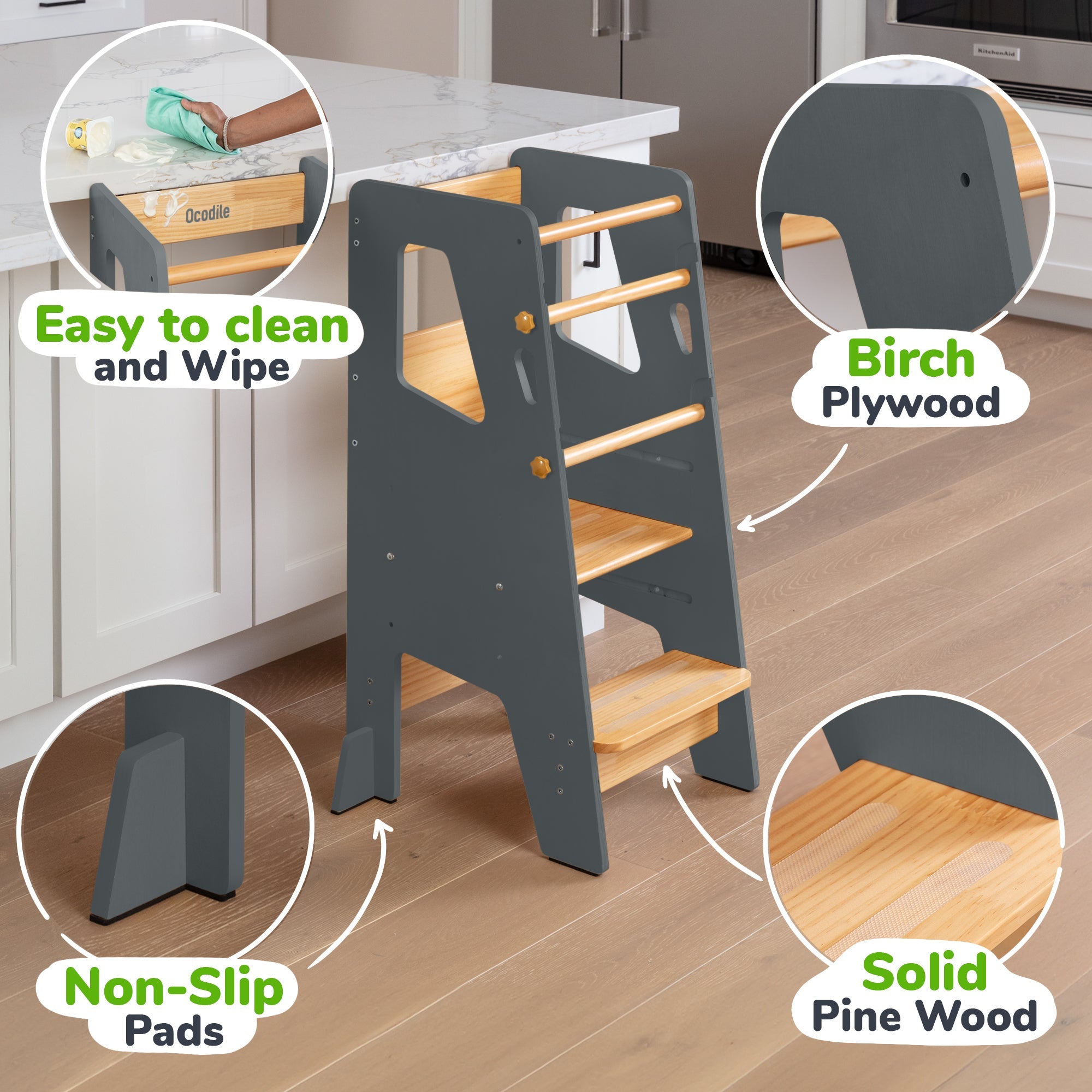 Adjustable Toddler Kitchen Helper Tower – Safety Learning Step Stool for Kids