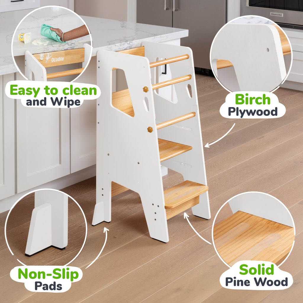 Adjustable Toddler Kitchen Helper Tower – Safety Learning Step Stool for Kids