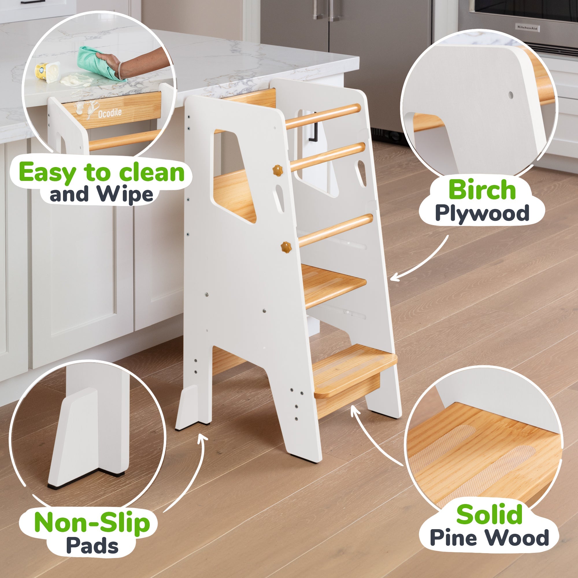 Adjustable Toddler Kitchen Helper Tower – Safety Learning Step Stool for Kids