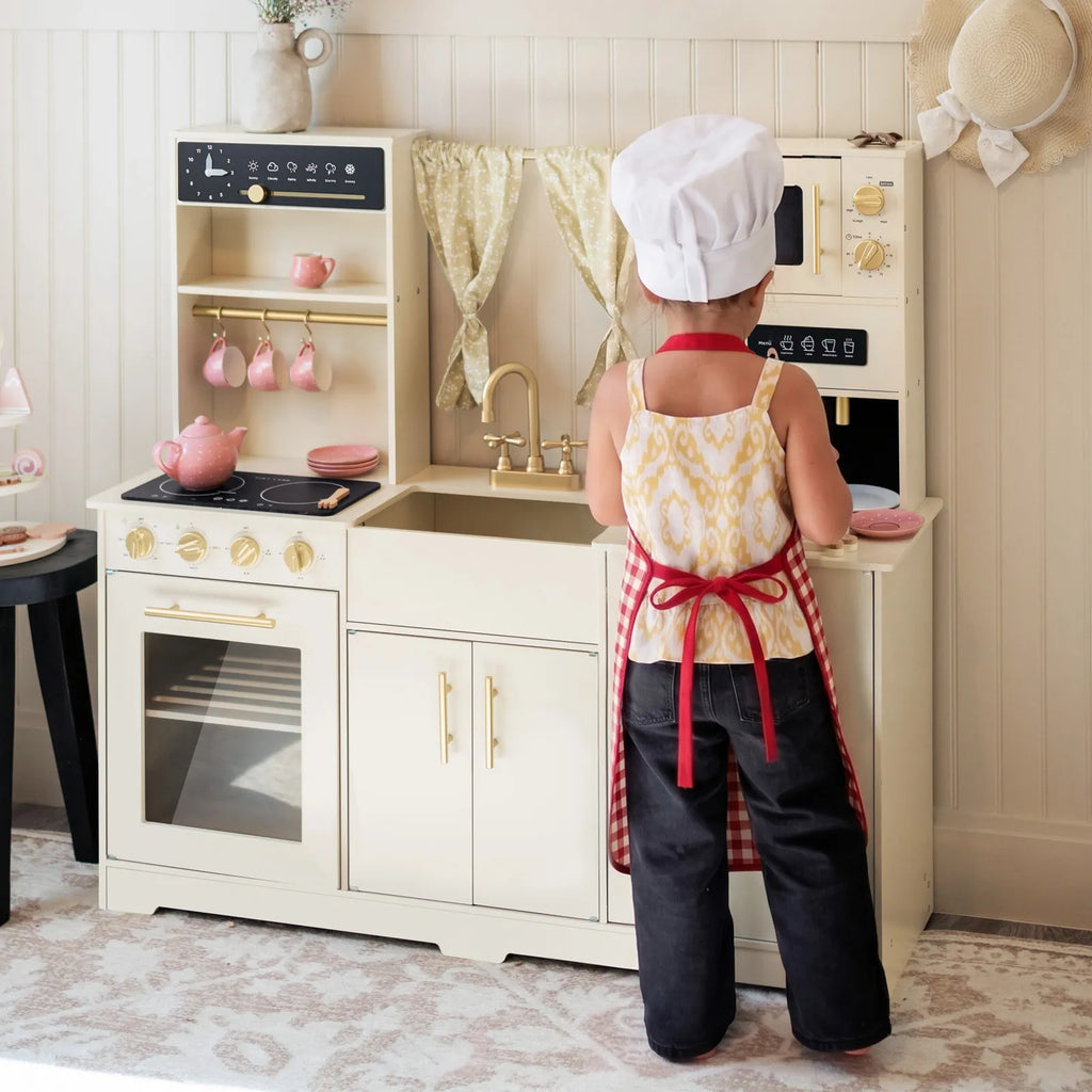 Tiny Land Wooden Play Kitchen for Kids – Cream Pretend Cooking Set