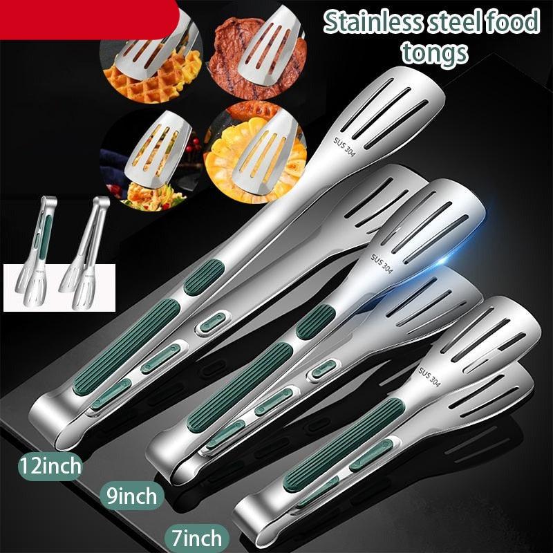 Stainless Steel Kitchen Tongs with Silicone Tips – BBQ & Cooking Clamp