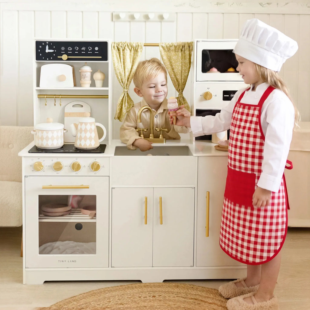 Tiny Land Wooden Play Kitchen for Kids – Cream Pretend Cooking Set