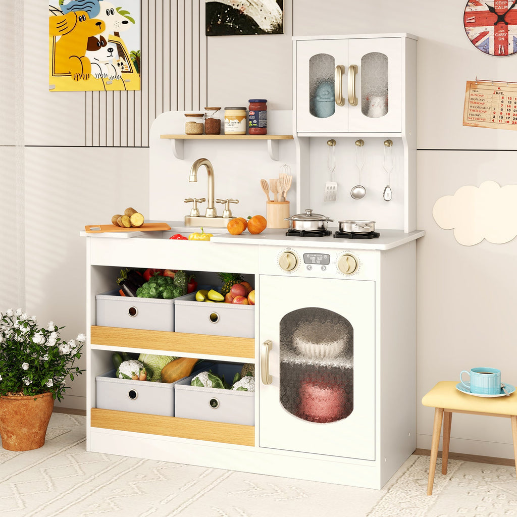 Kids Kitchen Playset with Cuttable Veggies & Cooking Accessories – White