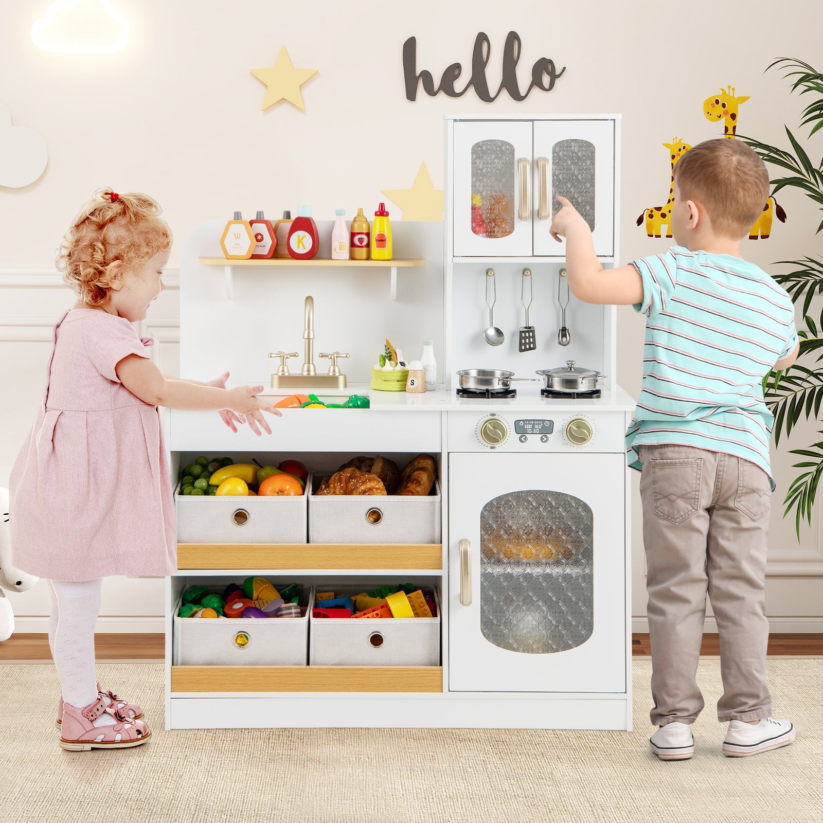 Kids Kitchen Playset with Cuttable Veggies & Cooking Accessories – White