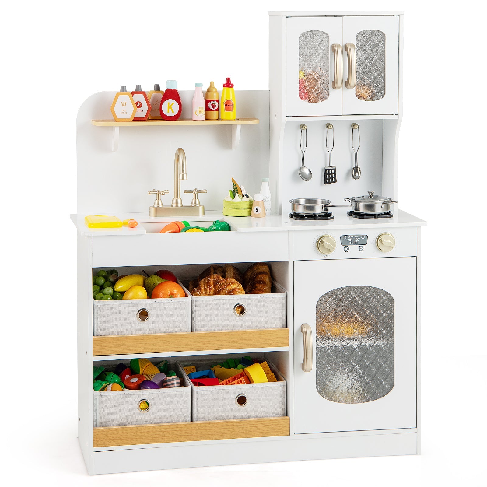 Kids Kitchen Playset with Cuttable Veggies & Cooking Accessories – White