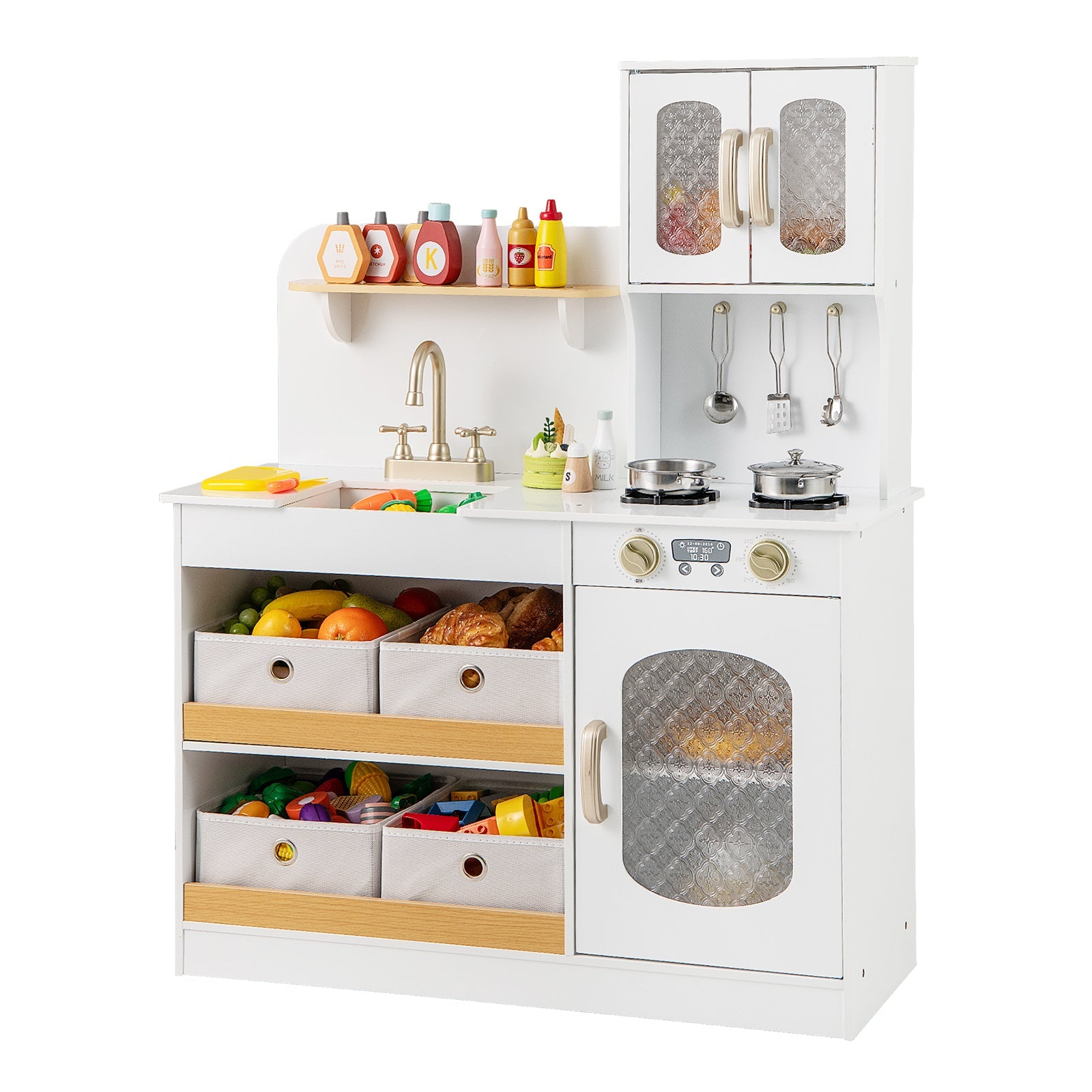 Kids Kitchen Playset with Cuttable Veggies & Cooking Accessories – White