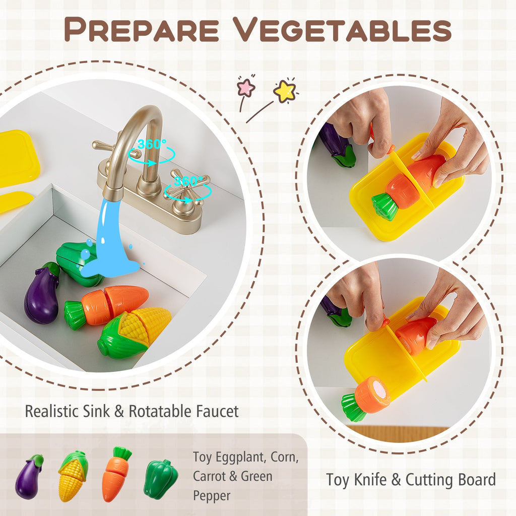 Kids Kitchen Playset with Cuttable Veggies & Cooking Accessories – White