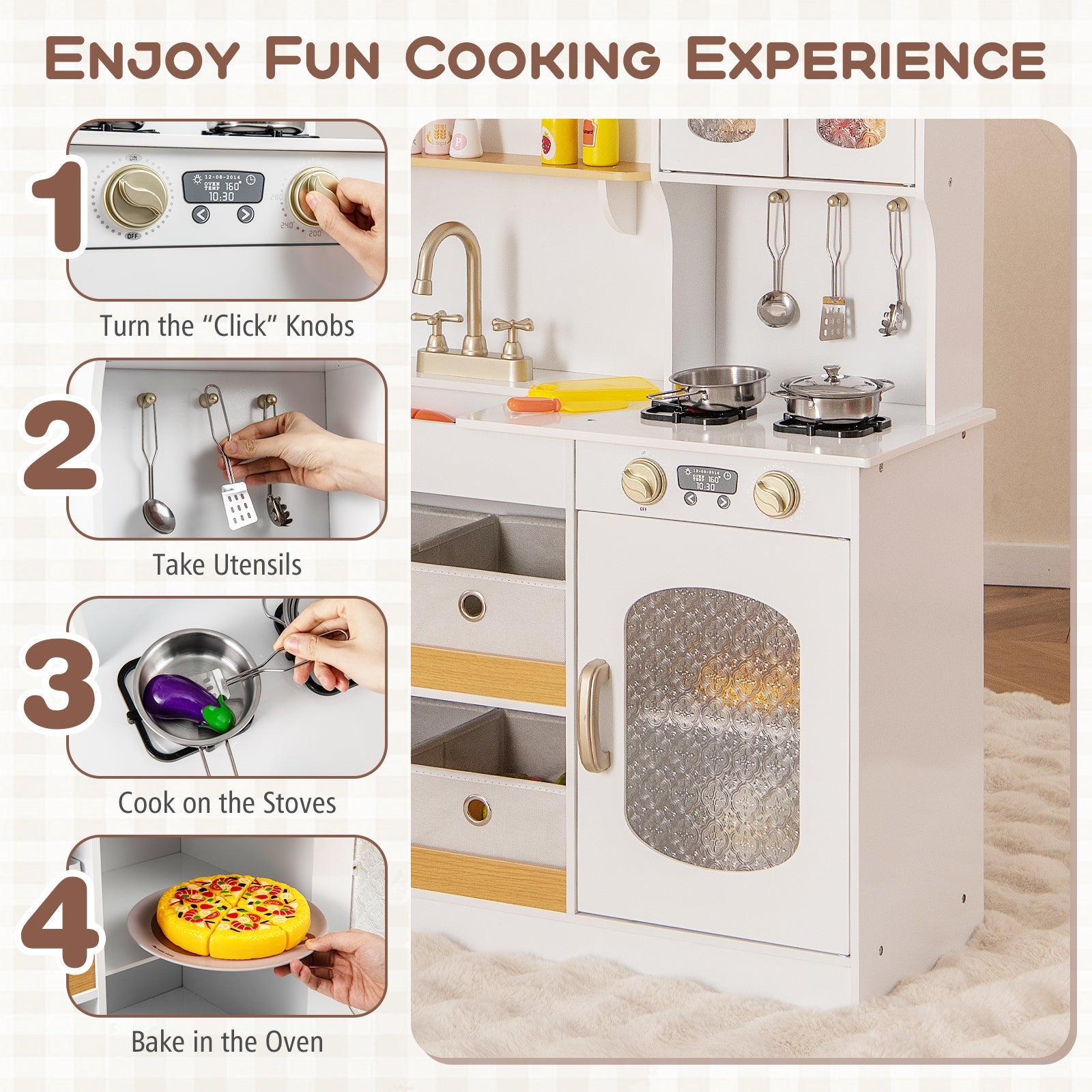 Kids Kitchen Playset with Cuttable Veggies & Cooking Accessories – White