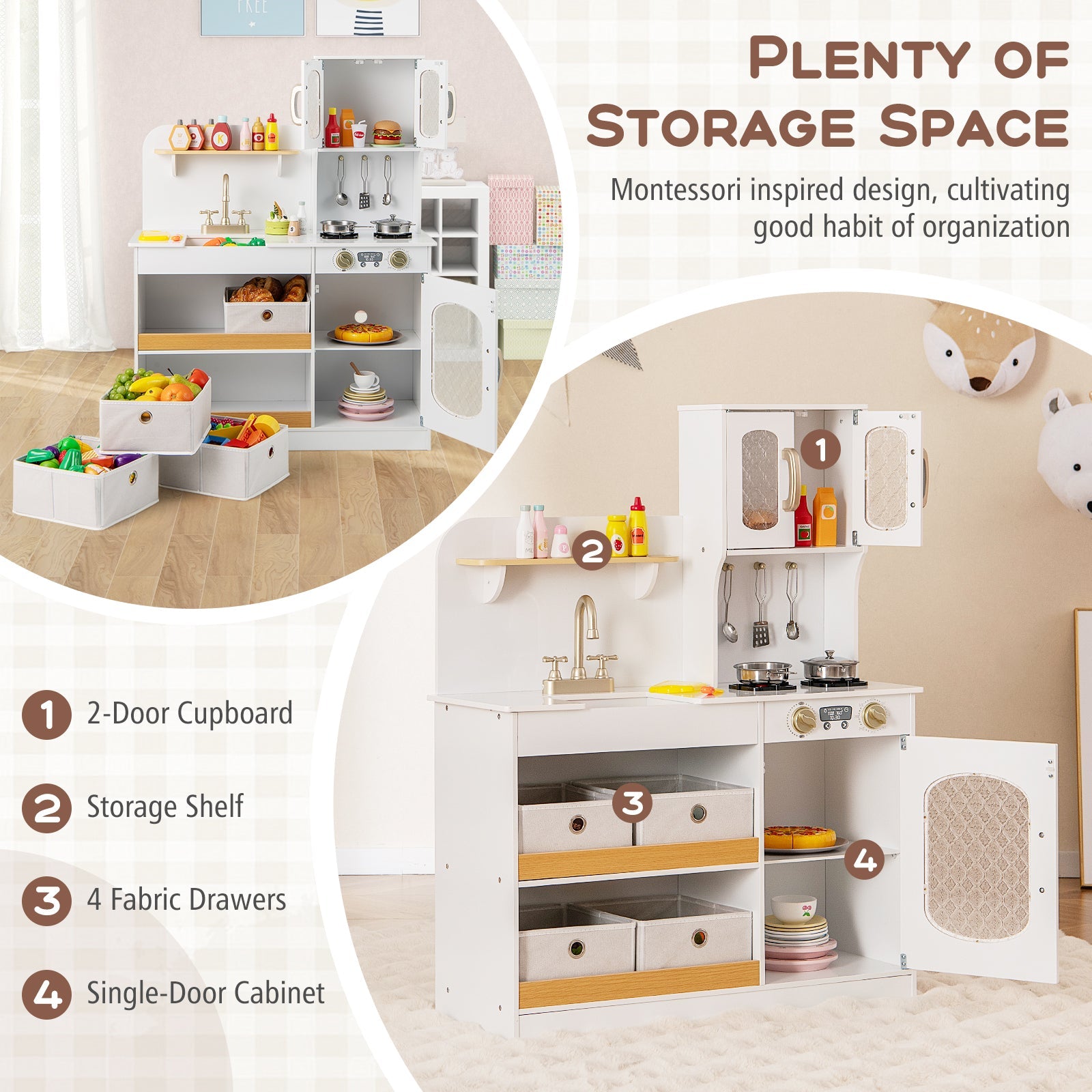 Kids Kitchen Playset with Cuttable Veggies & Cooking Accessories – White