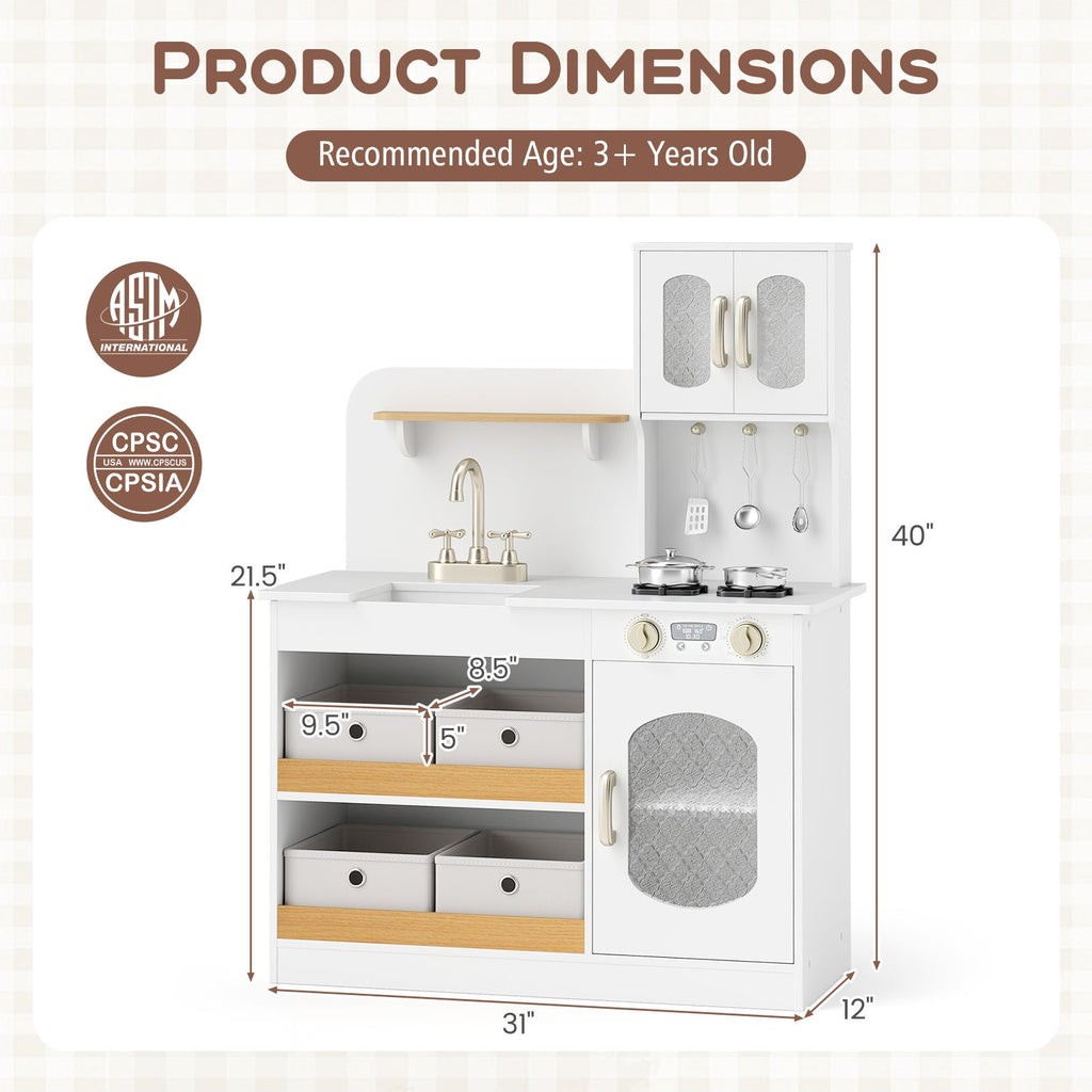 Kids Kitchen Playset with Cuttable Veggies & Cooking Accessories – White