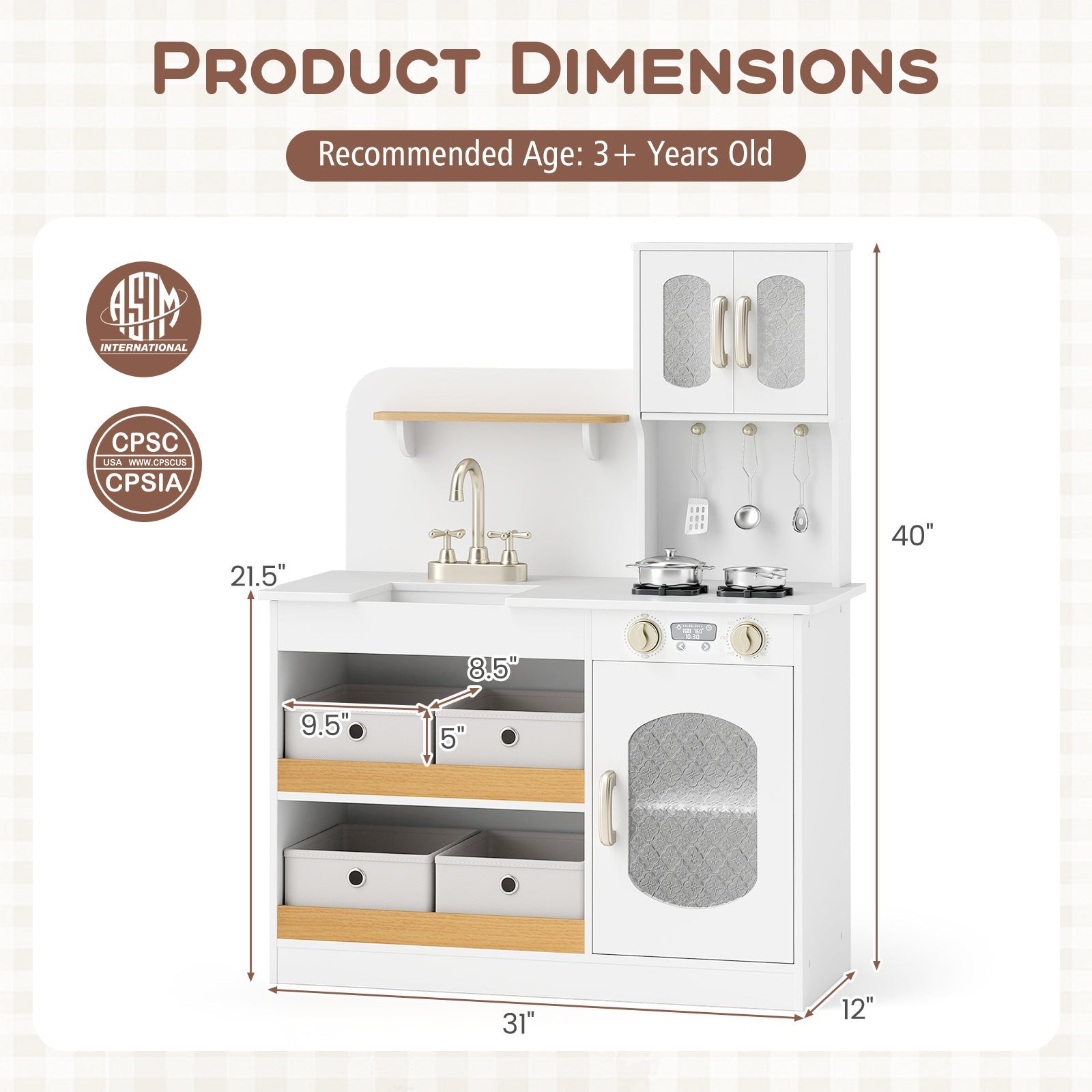 Kids Kitchen Playset with Cuttable Veggies & Cooking Accessories – White