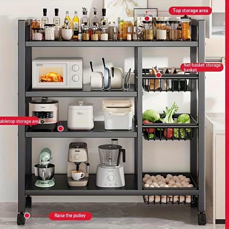 4-Tier Rolling Kitchen Storage Rack with Metal Baskets – Heavy-Duty Organizer on Wheels