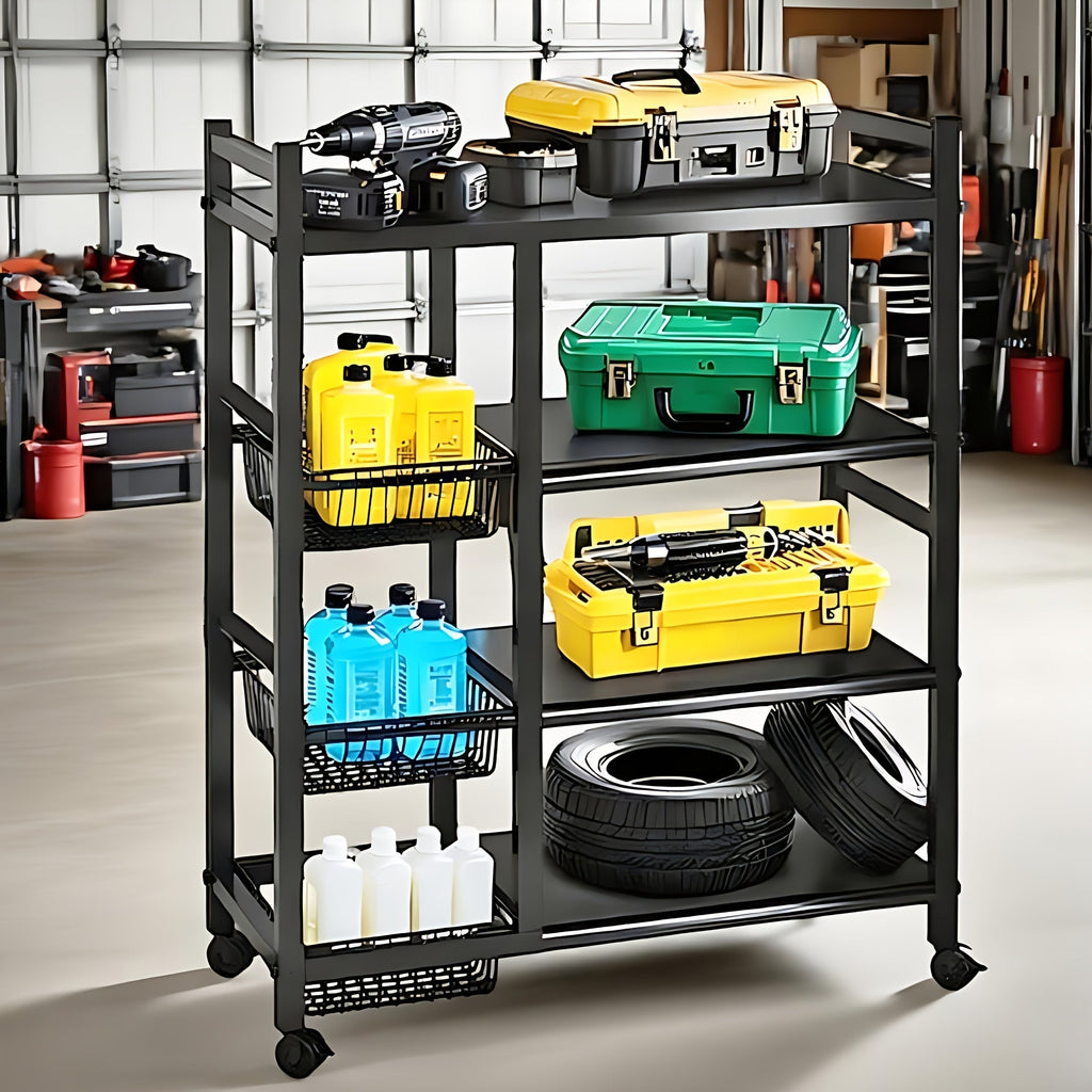 4-Tier Rolling Kitchen Storage Rack with Metal Baskets – Heavy-Duty Organizer on Wheels