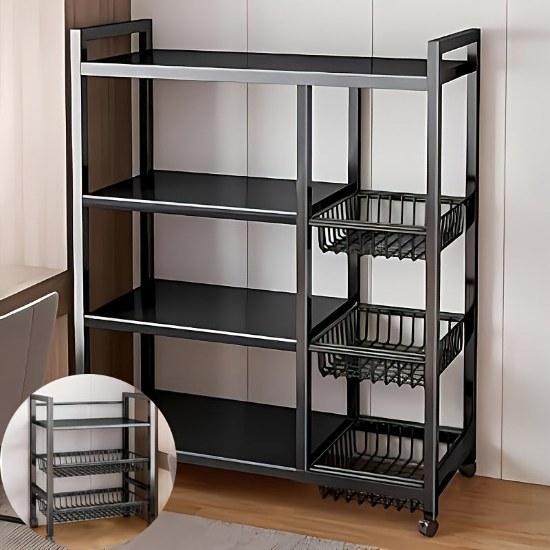 4-Tier Rolling Kitchen Storage Rack with Metal Baskets – Heavy-Duty Organizer on Wheels