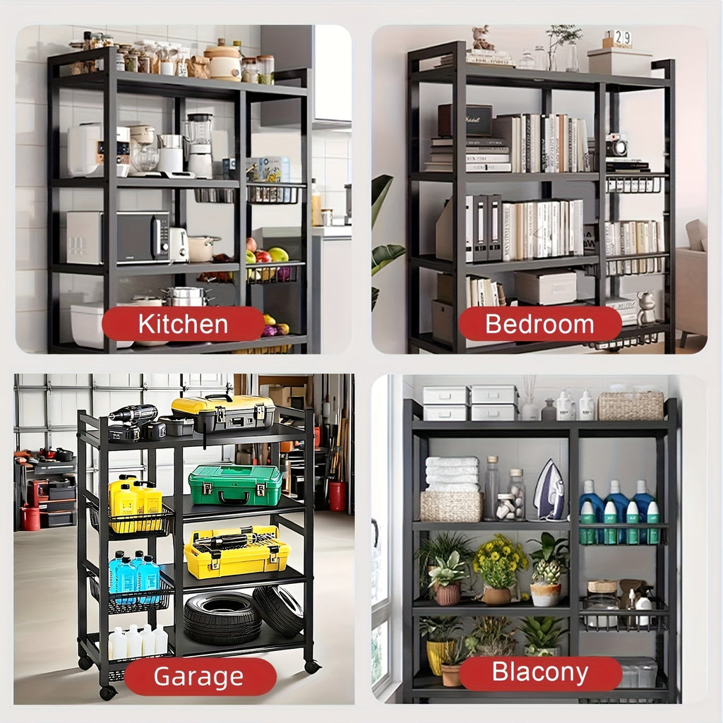 4-Tier Rolling Kitchen Storage Rack with Metal Baskets – Heavy-Duty Organizer on Wheels