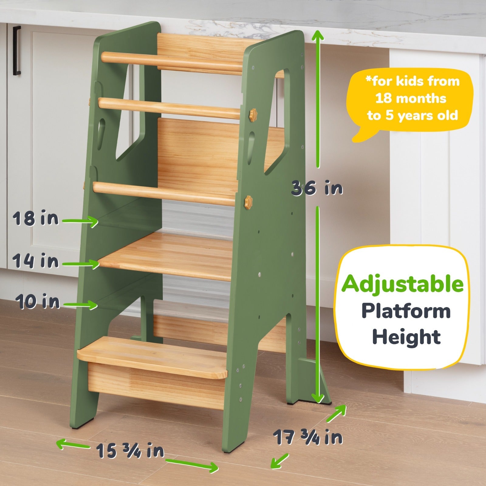 Adjustable Toddler Kitchen Helper Tower – Safety Learning Step Stool for Kids