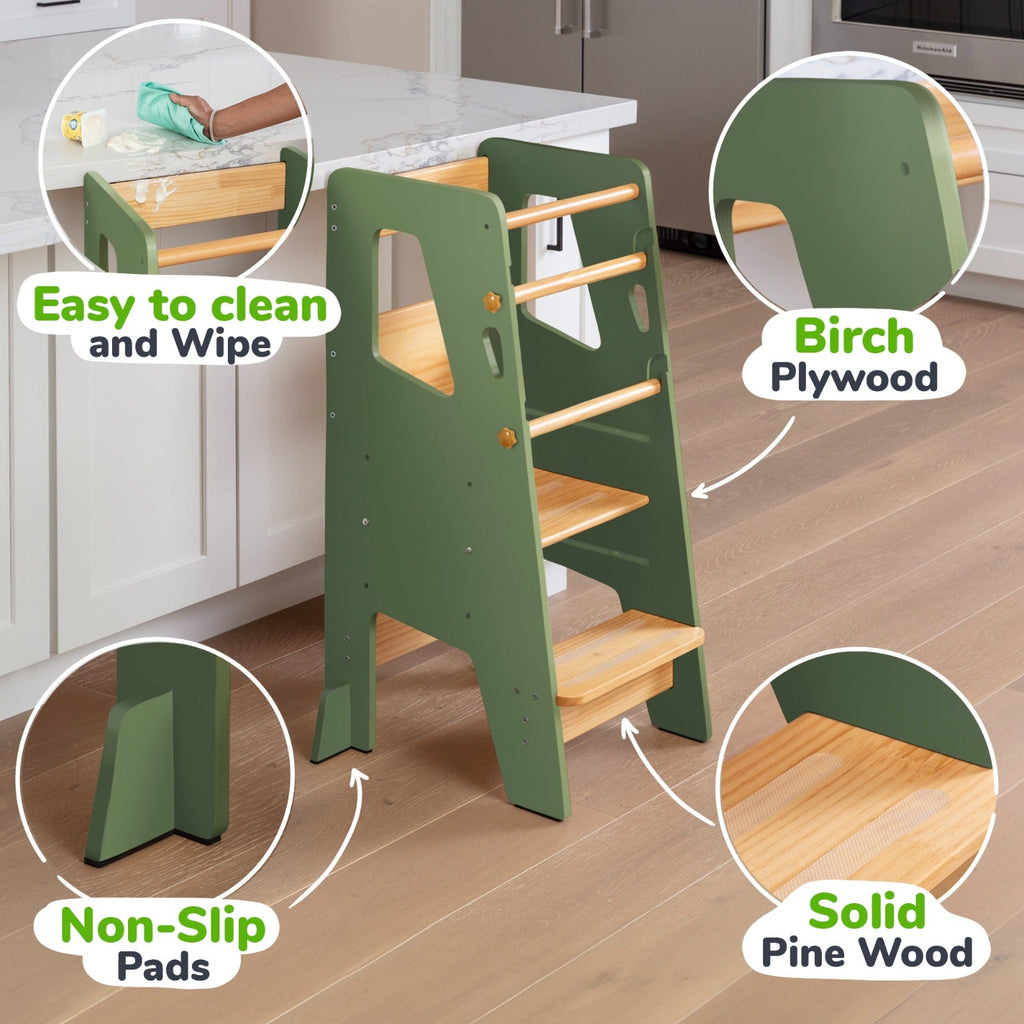 Adjustable Toddler Kitchen Helper Tower – Safety Learning Step Stool for Kids