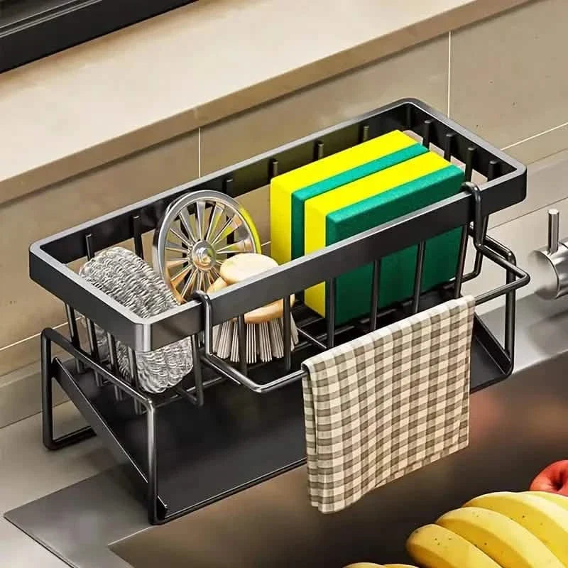 Countertop Sink Organizer with Drain Basket – Multi-Function Kitchen Storage Rack