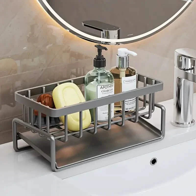 Countertop Sink Organizer with Drain Basket – Multi-Function Kitchen Storage Rack