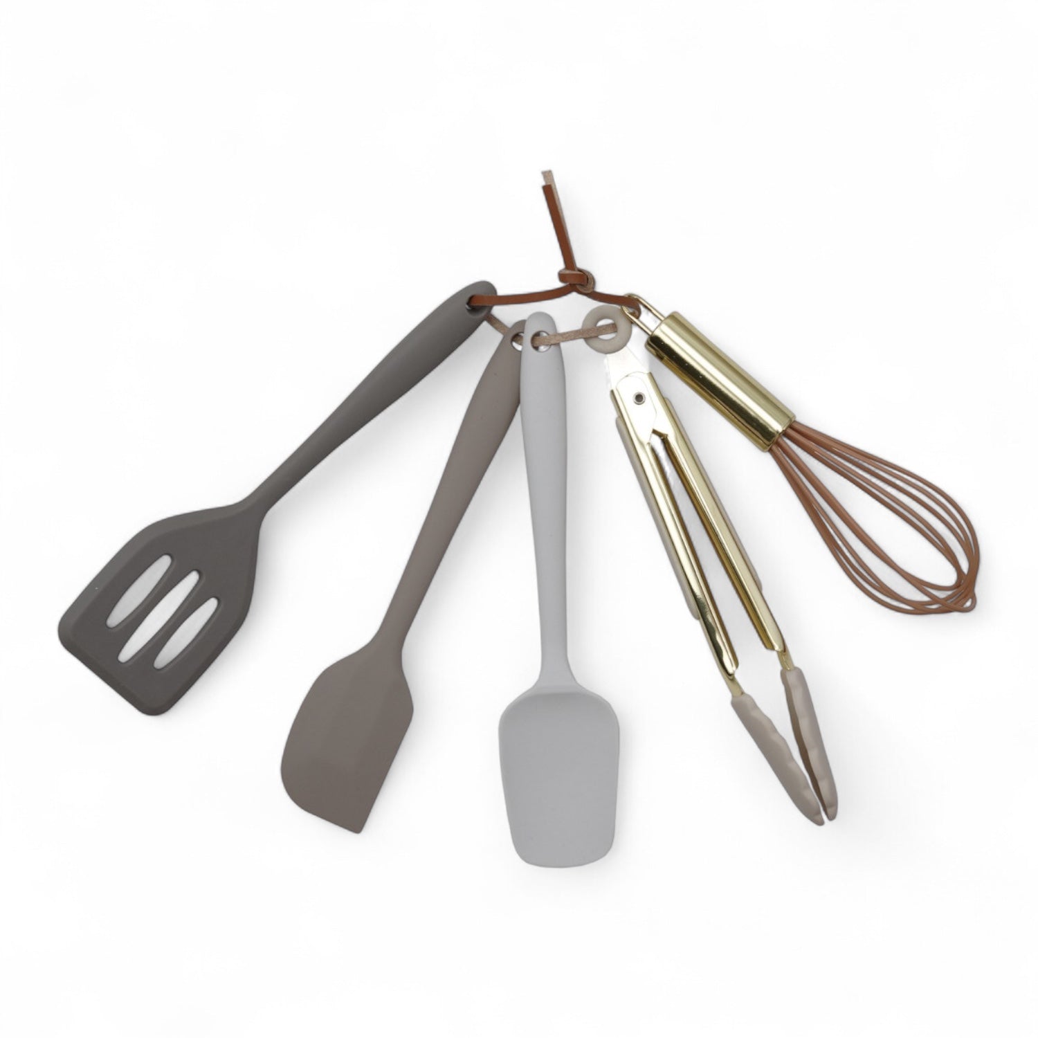 5-Piece Mini Silicone & Gold Kitchen Tool Set – Neutral Modern Tones
