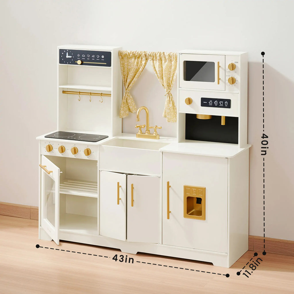 Tiny Land Wooden Play Kitchen for Kids – Cream Pretend Cooking Set