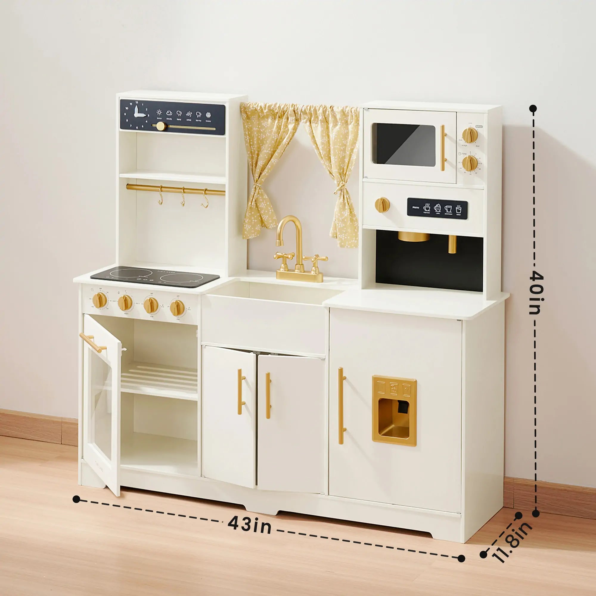 Tiny Land Wooden Play Kitchen for Kids – Cream Pretend Cooking Set