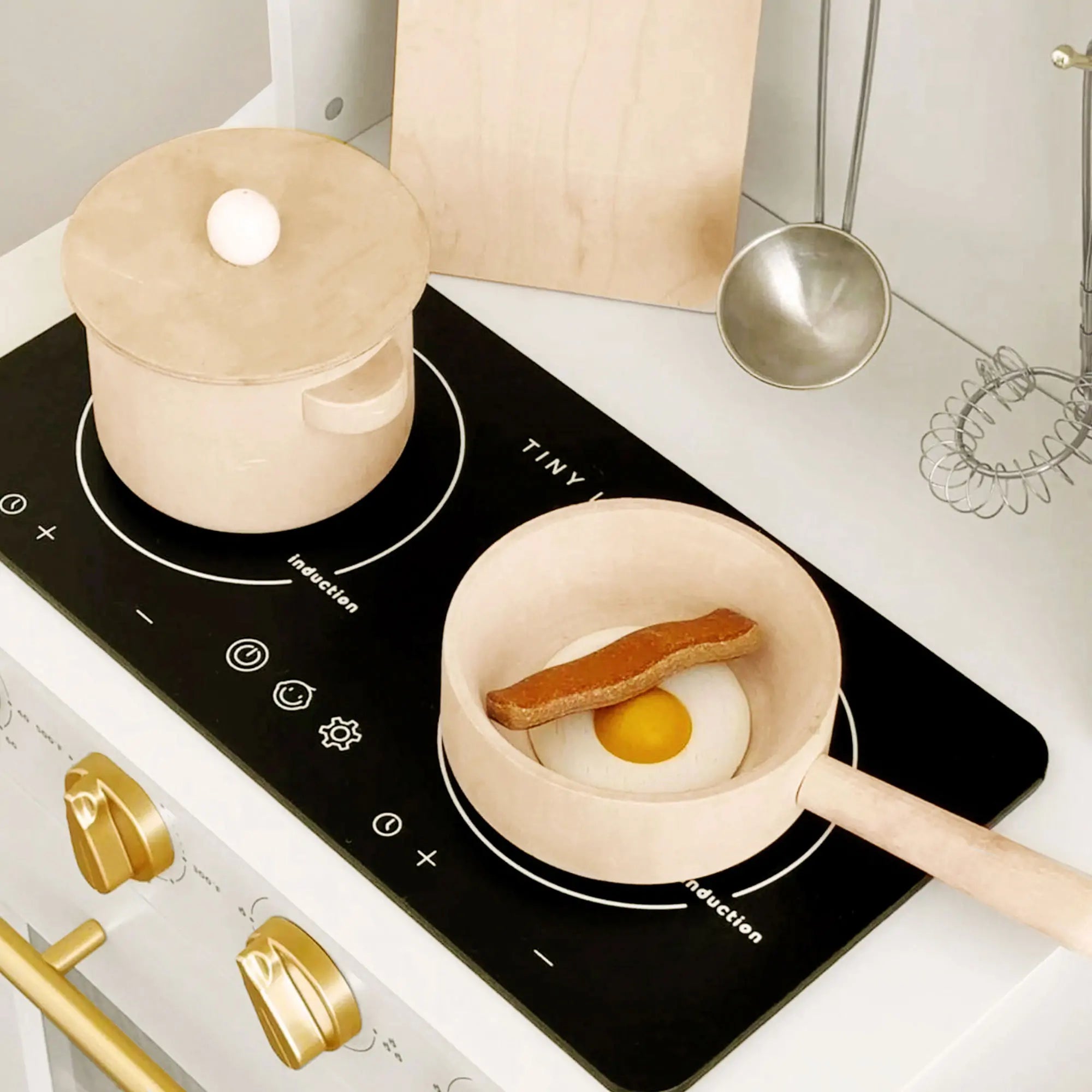 Tiny Land Wooden Play Kitchen for Kids – Cream Pretend Cooking Set