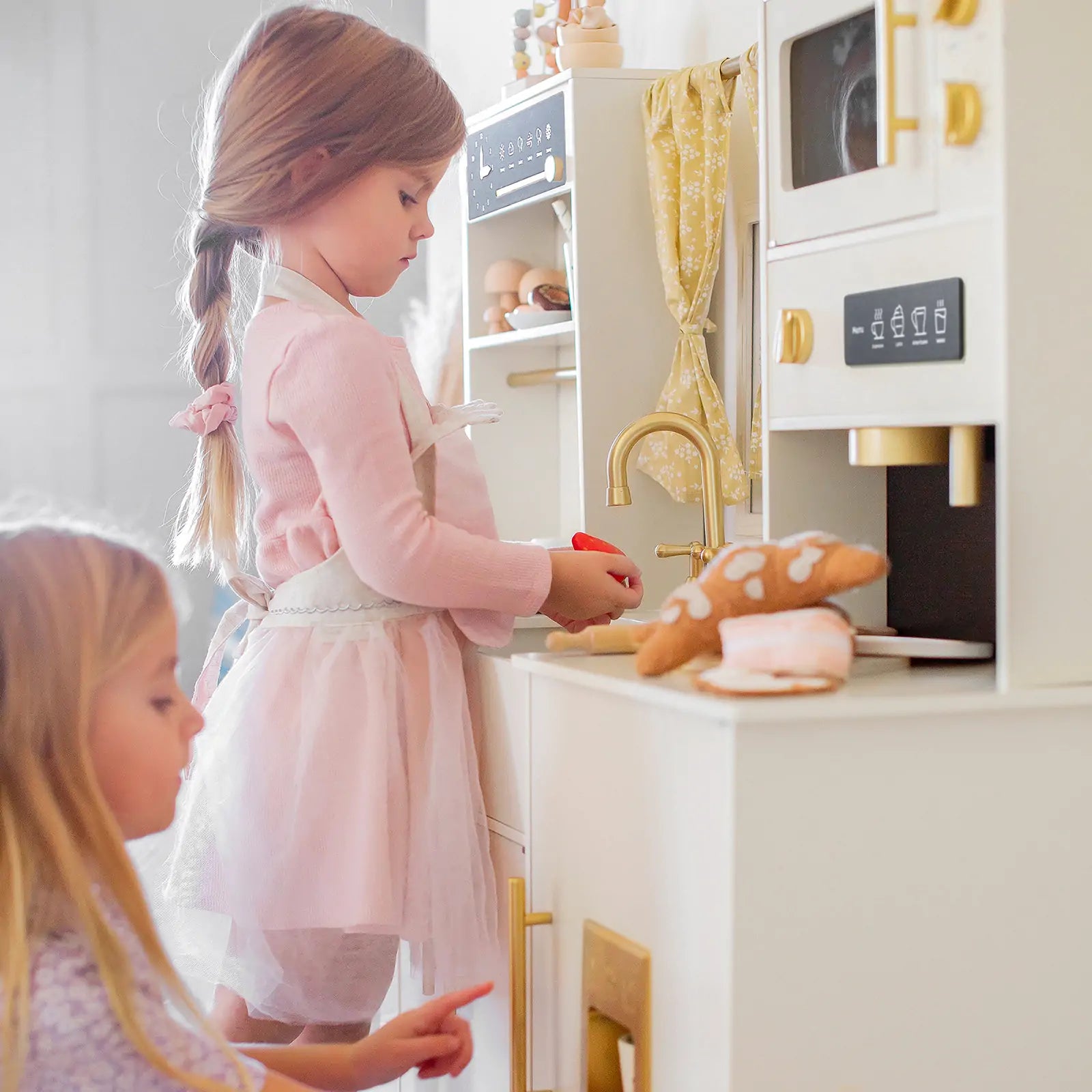 Tiny Land Wooden Play Kitchen for Kids – Cream Pretend Cooking Set