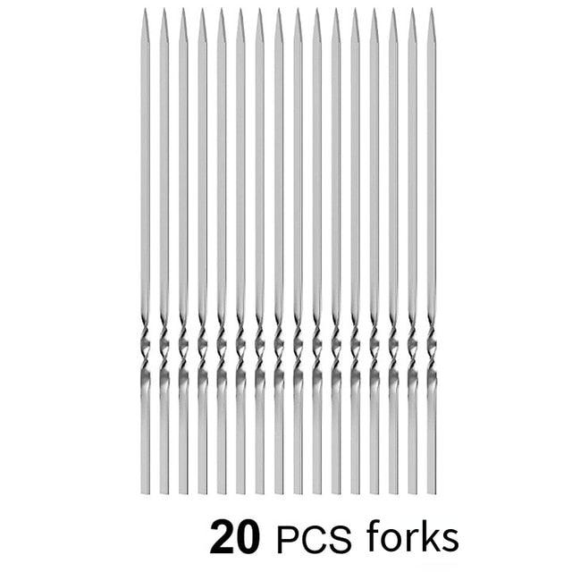 Stainless Steel BBQ Skewers with Storage Tube – Reusable Flat Kebab Forks