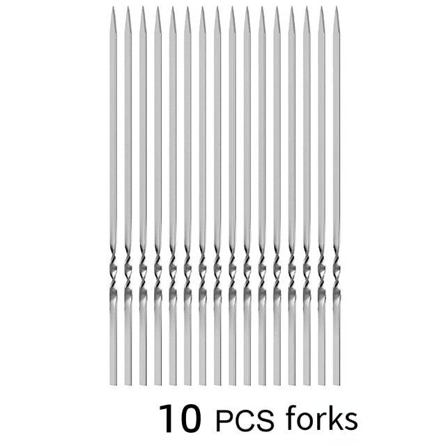 Stainless Steel BBQ Skewers with Storage Tube – Reusable Flat Kebab Forks