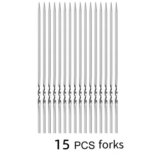 Stainless Steel BBQ Skewers with Storage Tube – Reusable Flat Kebab Forks
